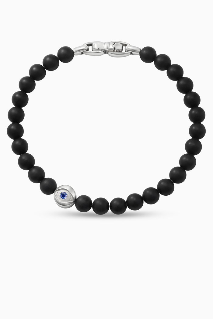 

Black Onyx & Sapphire Evil Eye Bracelet in Sterling Silver
