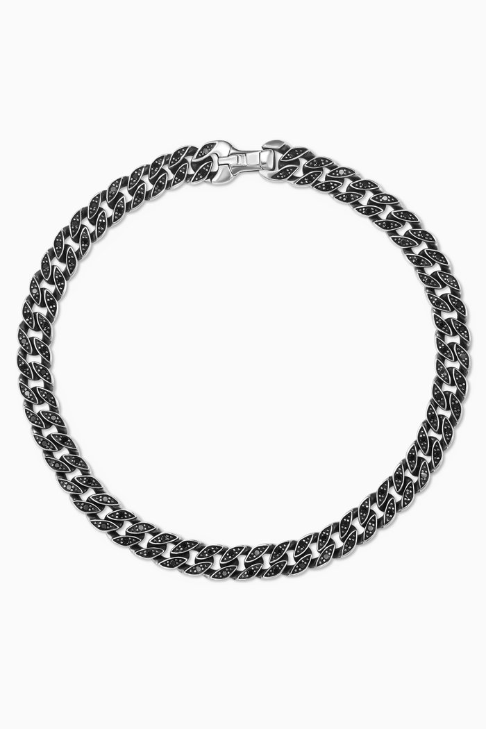 

Curb Chain Pavé Black Diamonds Bracelet in Sterling Silver, 6mm