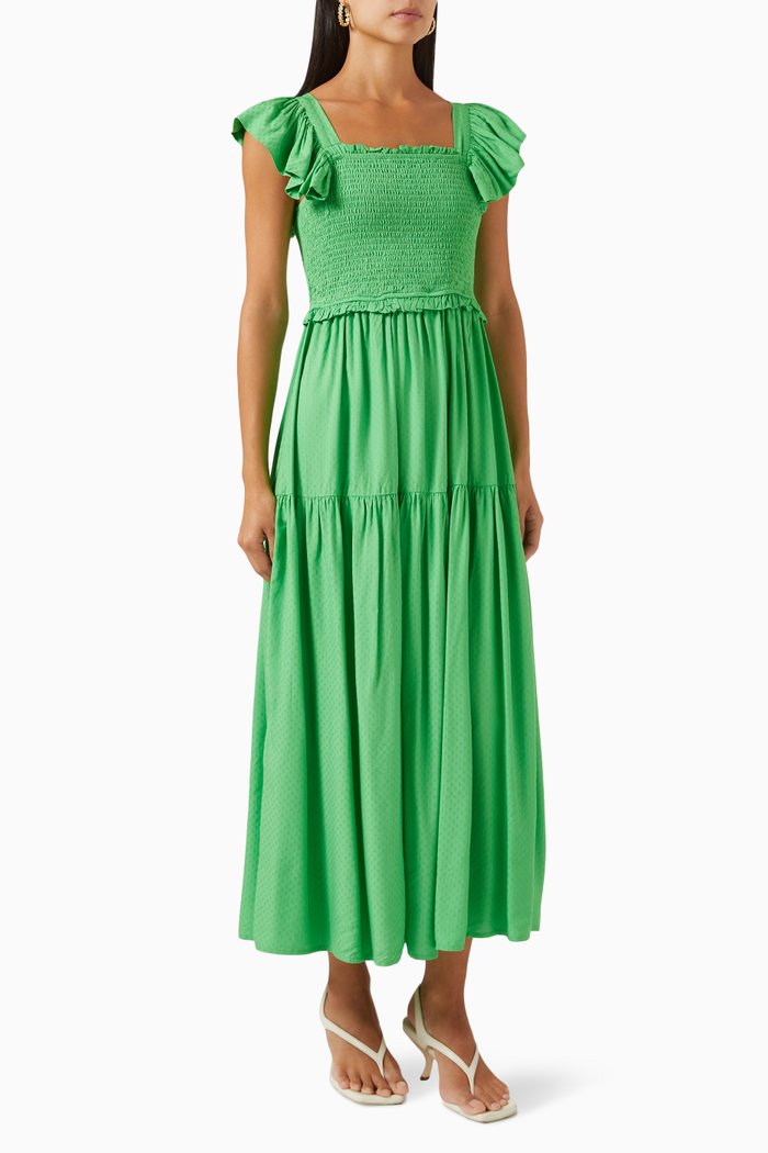 

Yascitri Smocked Midi Dress in EcoVero™, Green