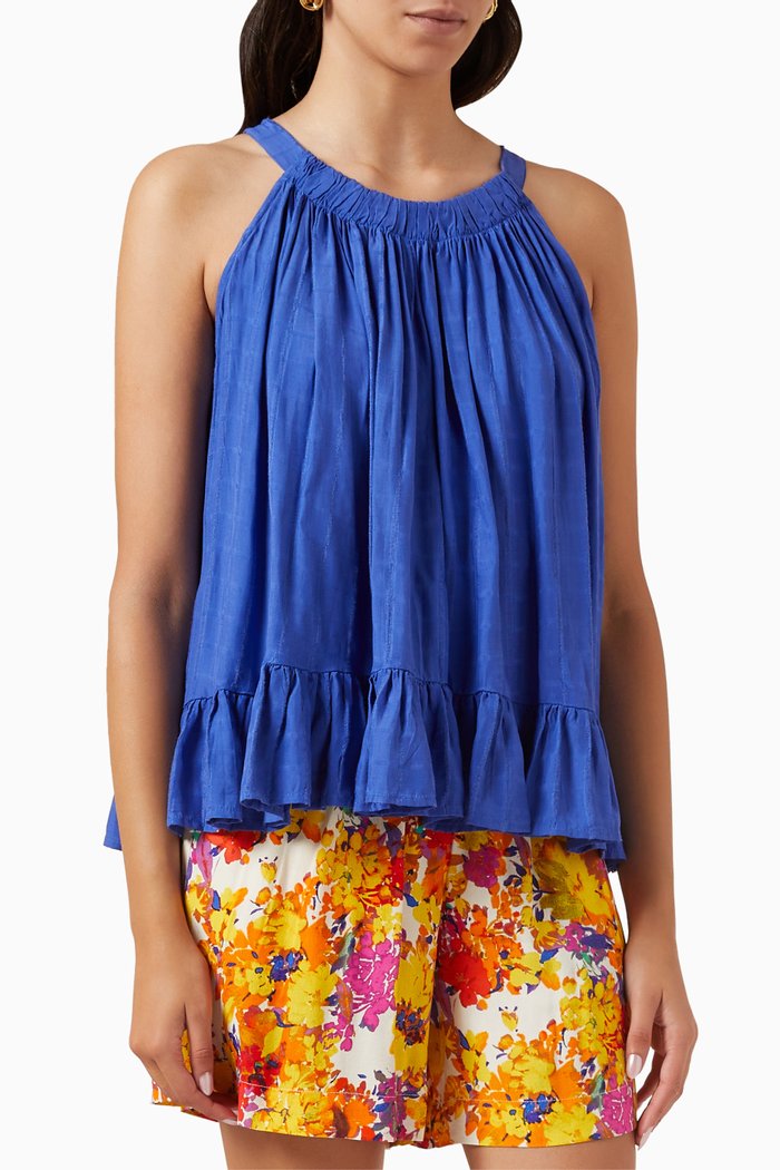 

Yasyalira Ruffled Top in Viscose, Blue
