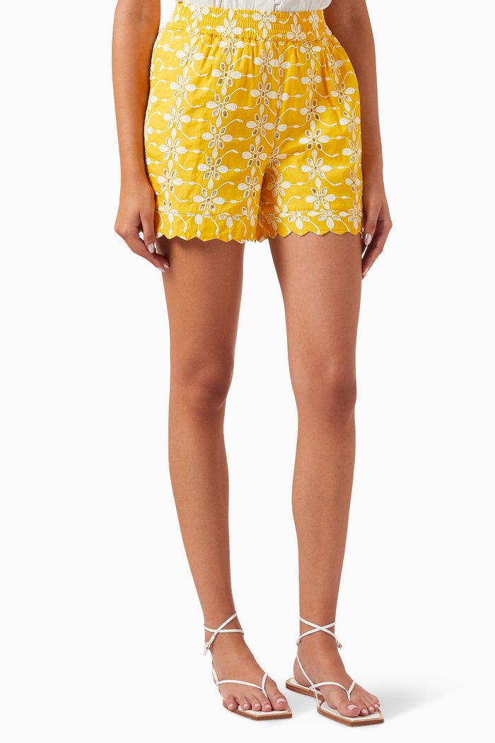 

Yaslemina Embroidered Shorts in Organic Cotton, Yellow