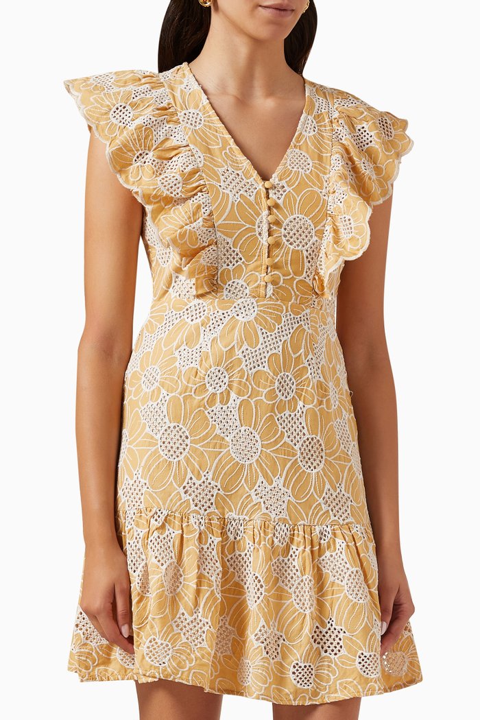 

Yascurima Embroidered Mini Dress in Organic Cotton, Neutral
