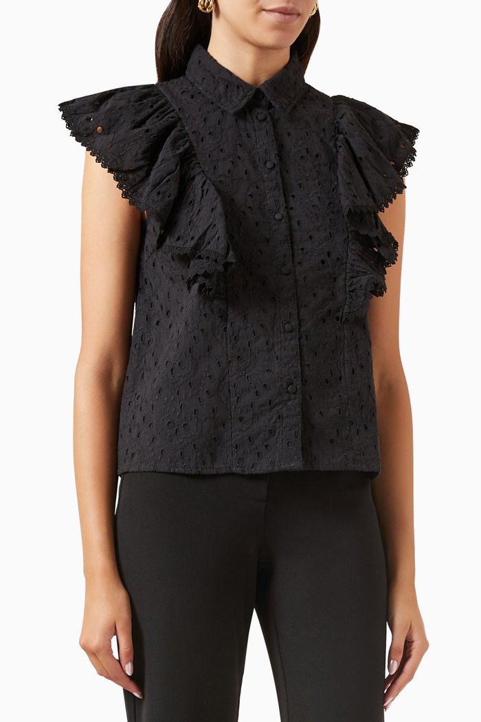 

Yasjimbo Embroidered Top in Organic Cotton, Black