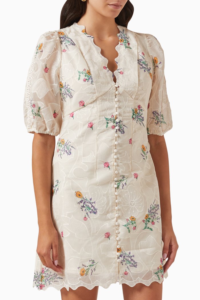 Yaselima Mini Dress in Jacquard, Neutral