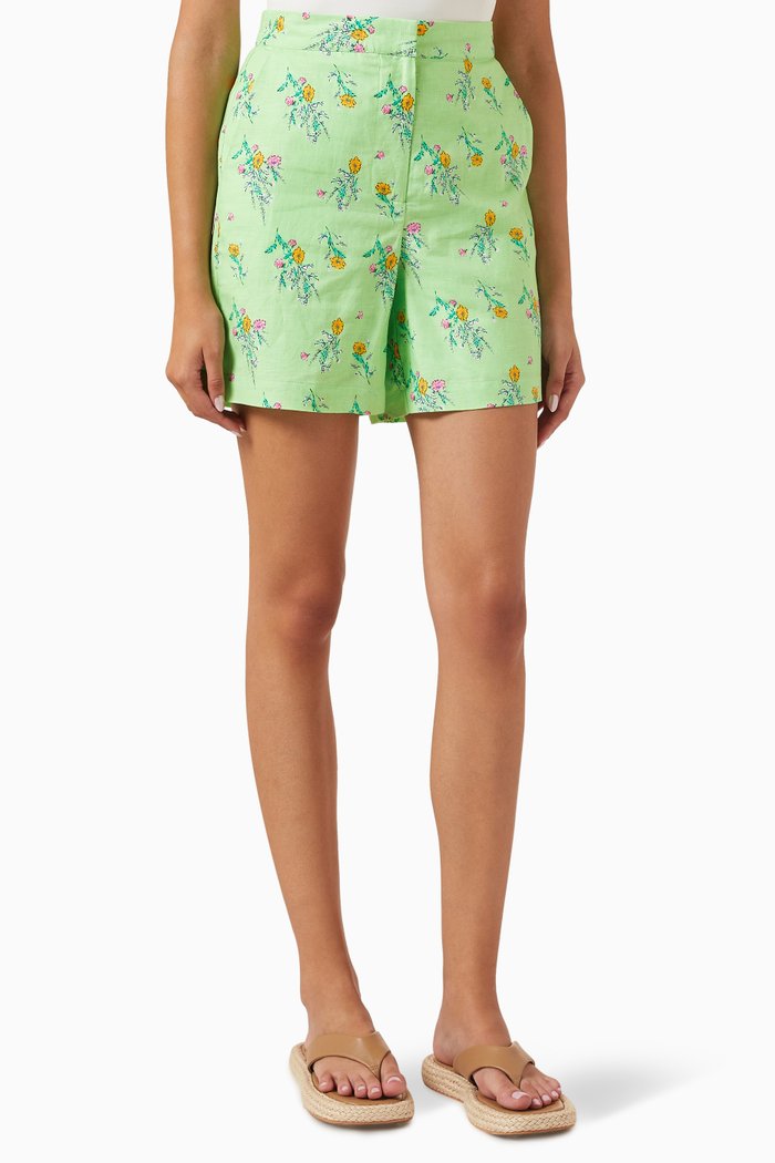 

Yasmeadowfield Floral-print Shorts in Linen-blend, Green