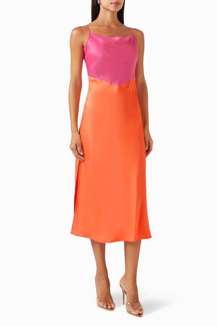 

Yasdotteablock Midi Dress in Recycled Satin, Orange
