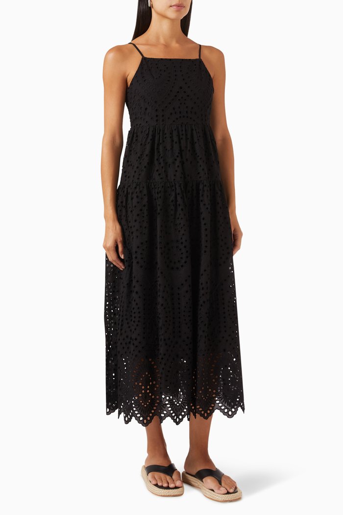 

Yasmonica Embroidered Midi Dress in Organic Cotton, Black