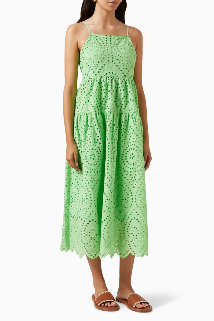 

Yasmonica Embroidered Midi Dress in Organic Cotton, Green