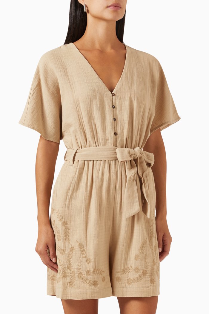 

Yascecilia Embroidered Playsuit in Cotton, Brown