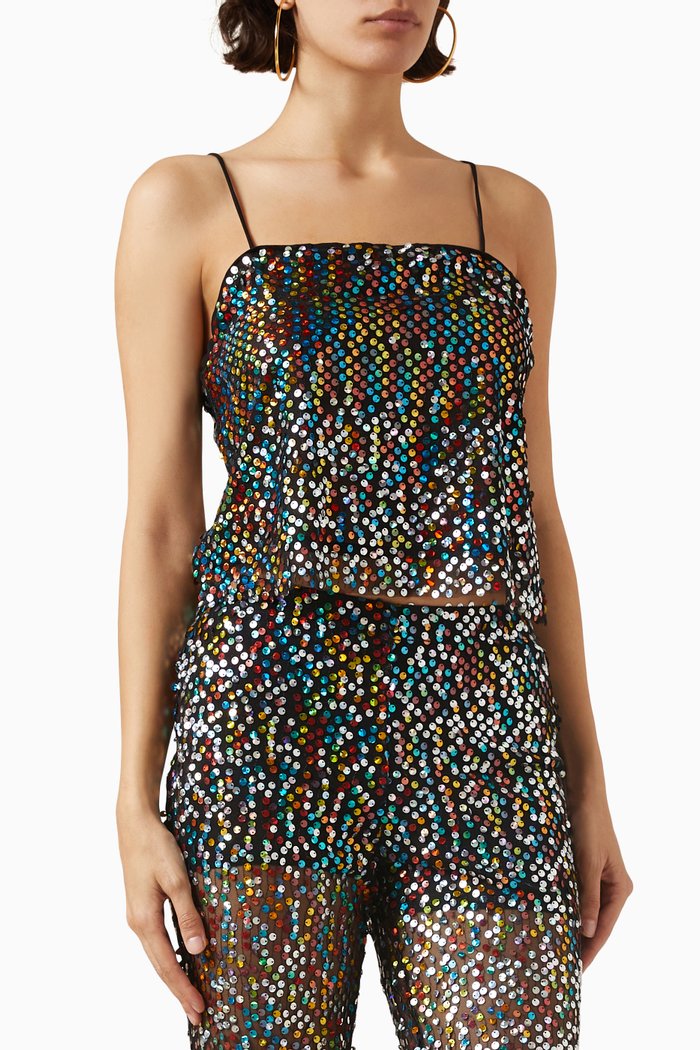 

Yasnoelle Crop Top in Sequinned Fabric, Black