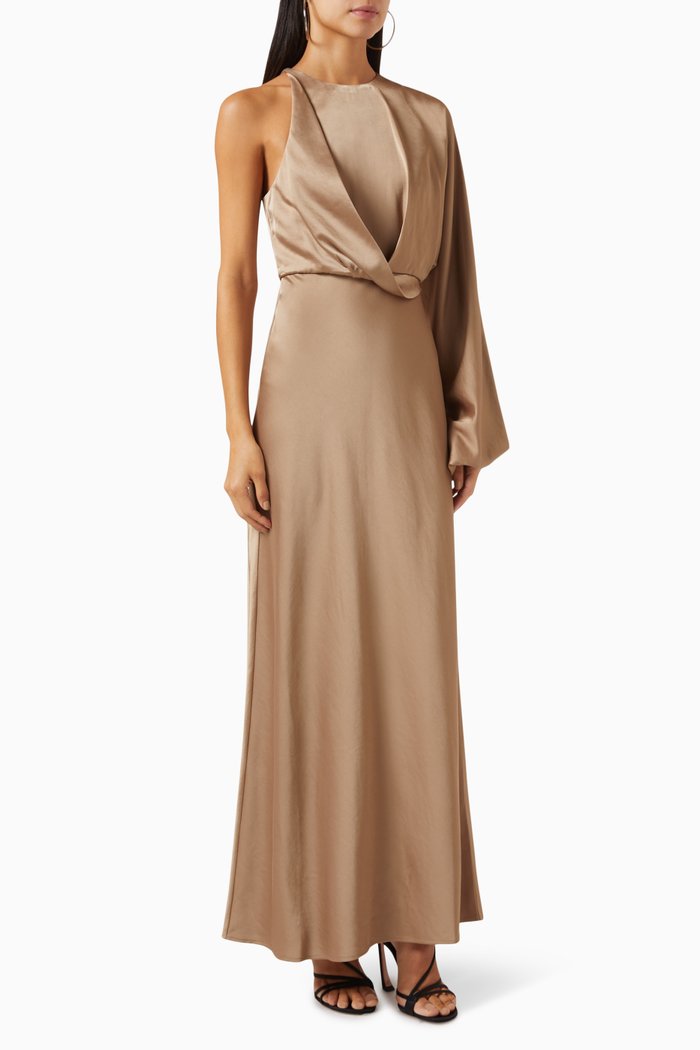 

Alessia One-shoulder Maxi Dress in Viscose-blend, Brown