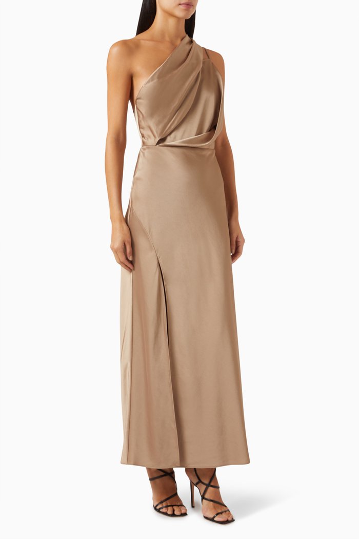 

Alessia One-shoulder Maxi Dress in Viscose-blend, Brown