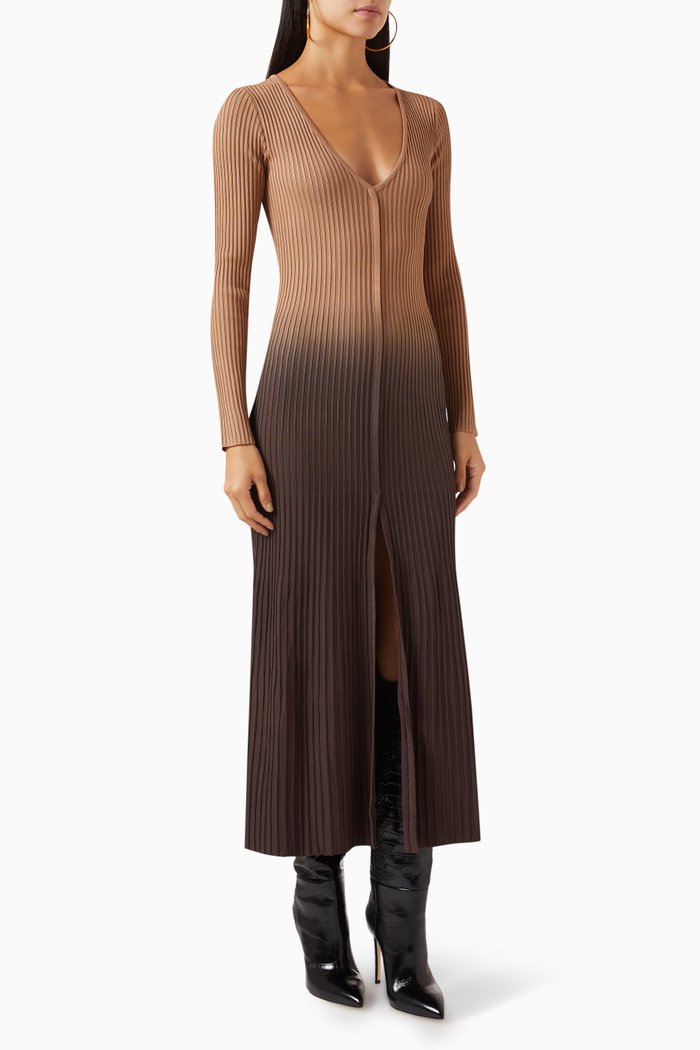 

Cassandra Ribbed Maxi Dress in Viscose-blend Knit, Brown