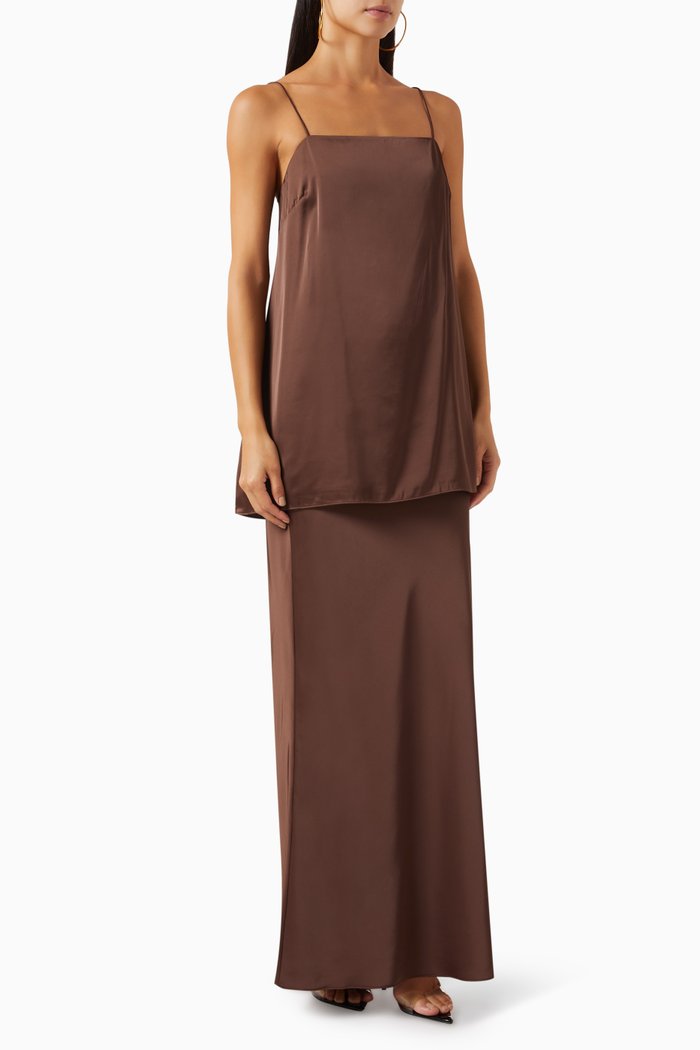 

2-piece Molly Set in Viscose-blend Satin, Brown