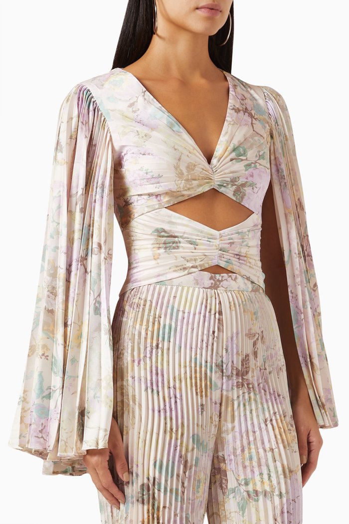 

Leah Cut-out Crop Top in Plissé, Multicolour