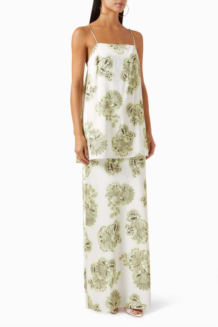 

2-piece Molly Floral-print Set in Viscose-blend Satin, Green