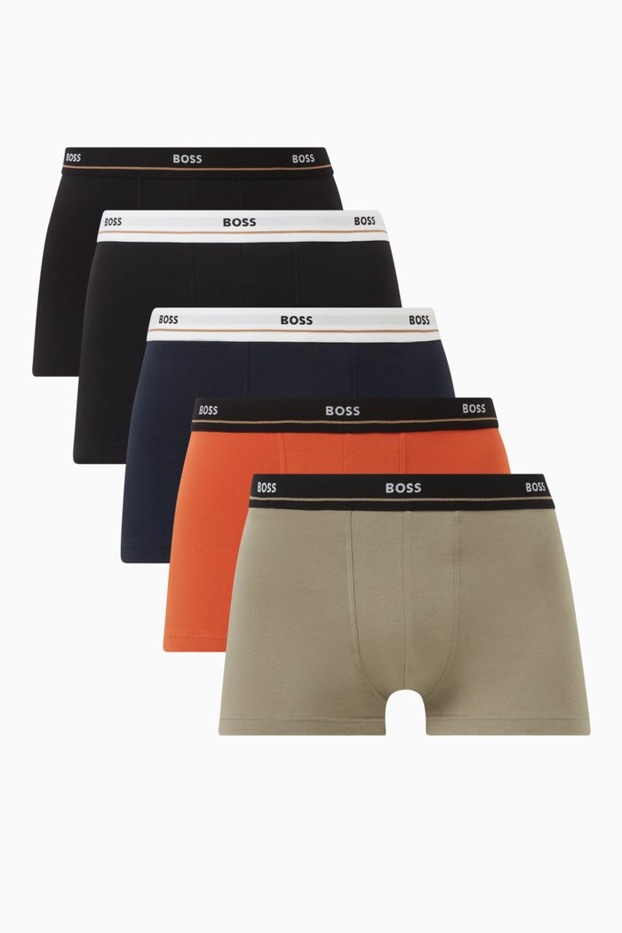 Essential Logo Trunks in Cotton Stretch, Set of 5, Multicolour