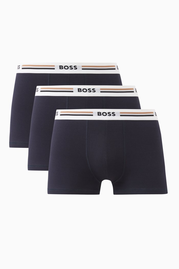 Revive Soft-touch Logo Trunks in Stretch-viscose, Set of 3, Blue