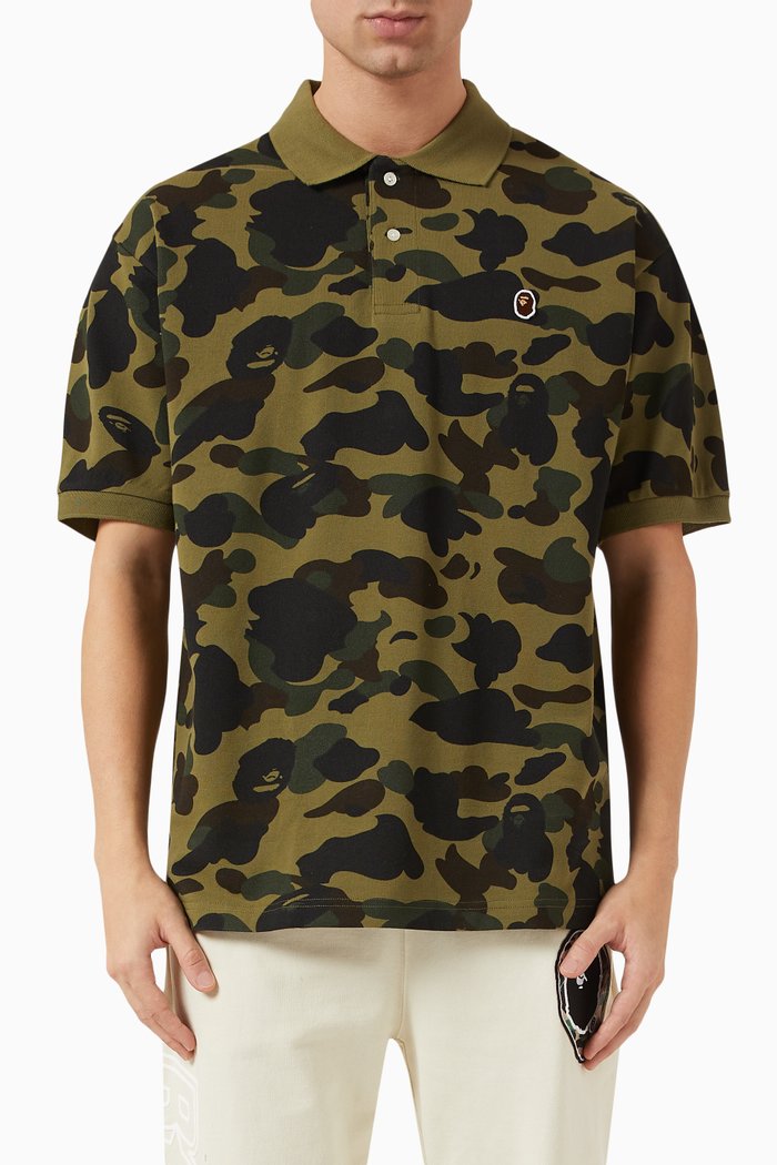 1st Camo One Point Polo Shirt in Cotton, Green