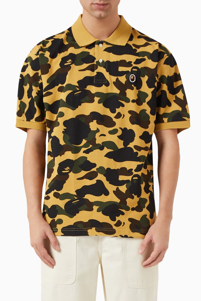 

1st Camo One Point Polo Shirt in Cotton, Yellow