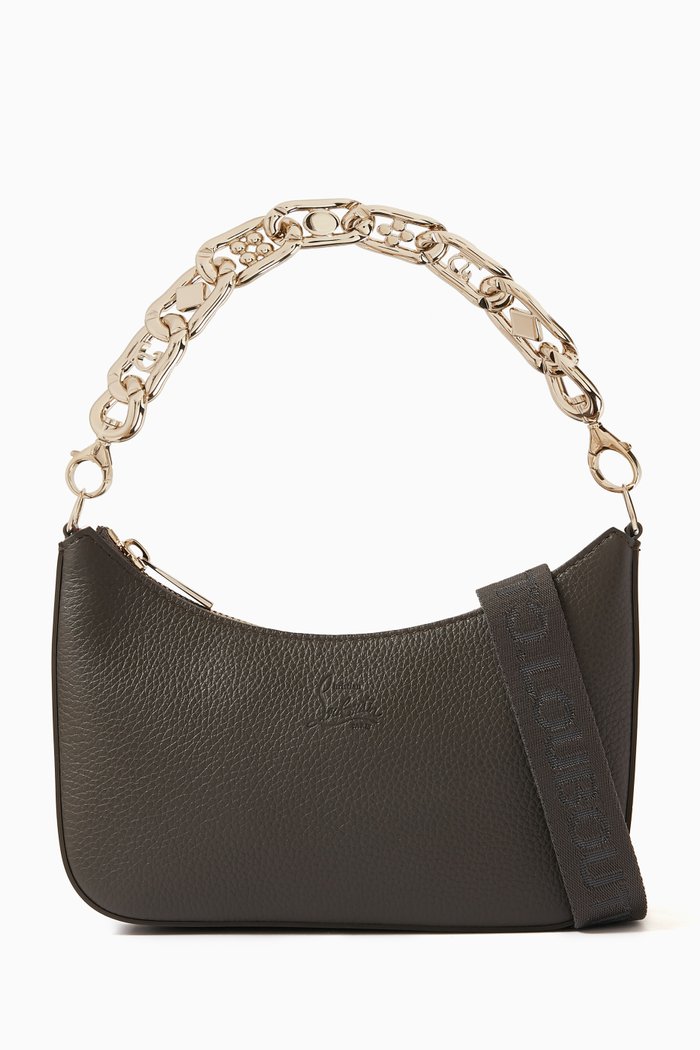 

Loubila Chain Mini Shoulder Bag in Grained Leather, Grey