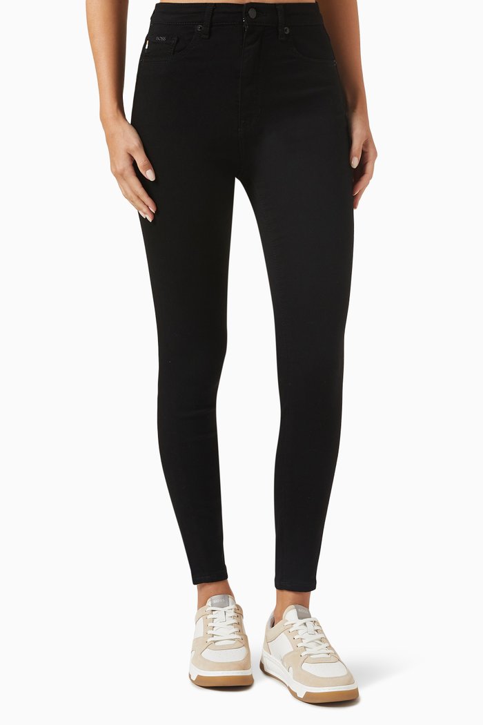 

High-rise Cropped Jeans in Stretch Denim, Black