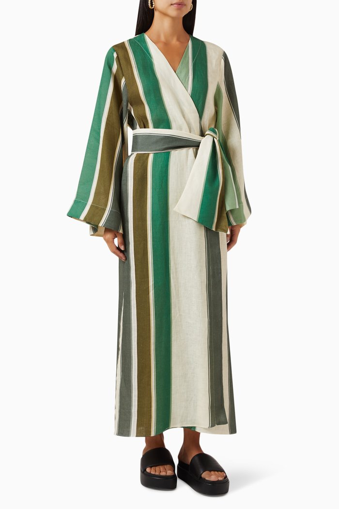 

Joaquina Belted Dress in Linen, Green