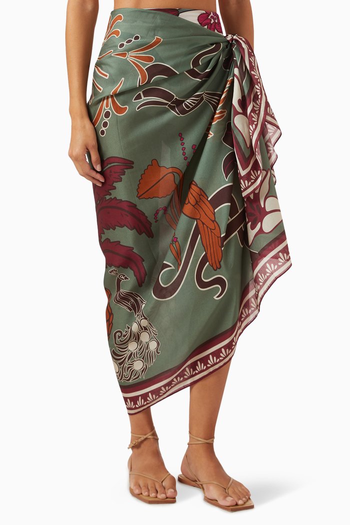 

De La Falaise Sarong in Cotton-silk, Green