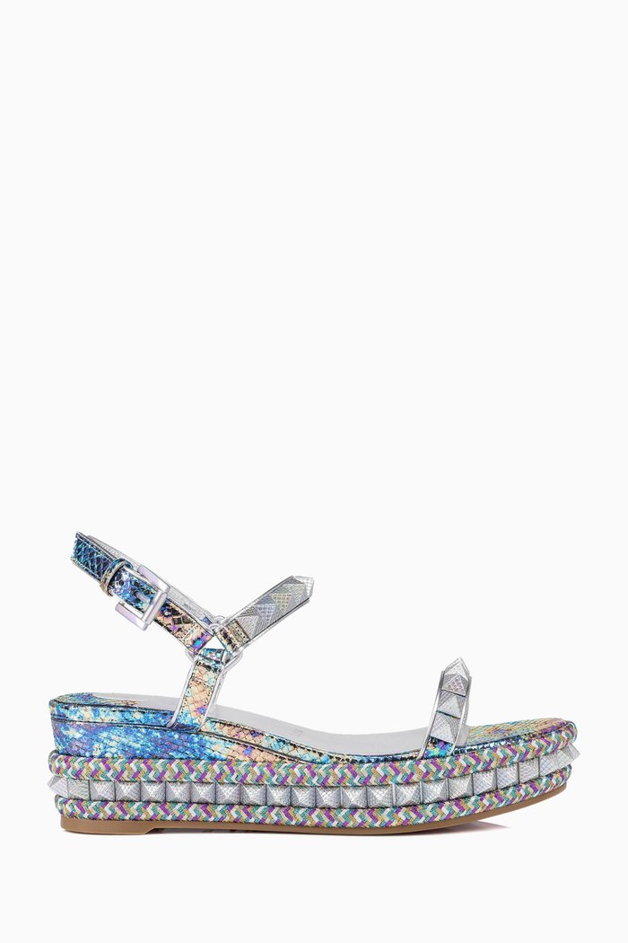

Pyraclou 60 Wedge Sandals in Iridescent Python-embossed Leather, Multicolour