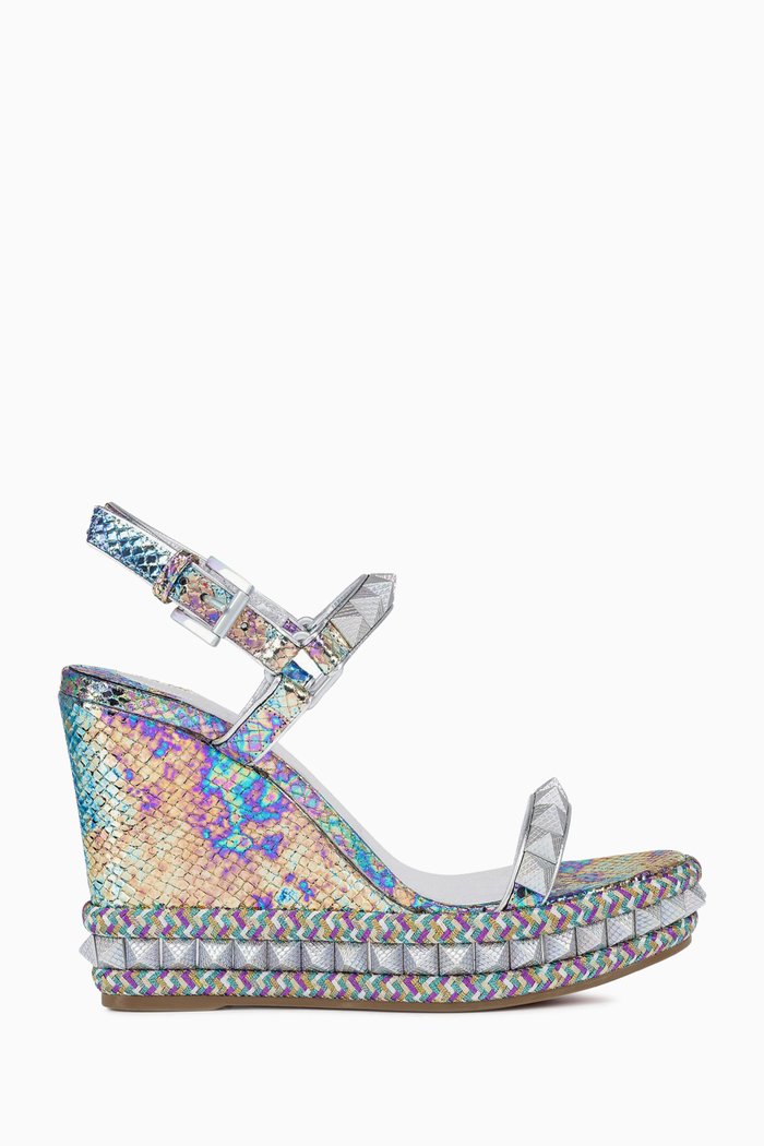 

Pyraclou 110 Wedge Sandals in Iridescent Python-embossed Leather, Multicolour