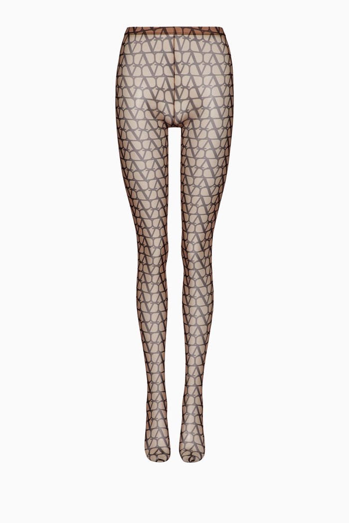 

Valentino Garavani Iconographe Patterned Tights in Toile, Black