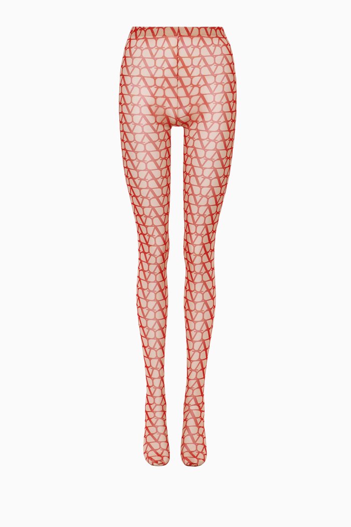 

Valentino Iconographe Patterned Tights in Toile, Red