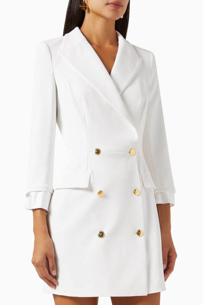 

Belted Blazer Dress in Stretch Crepe, White