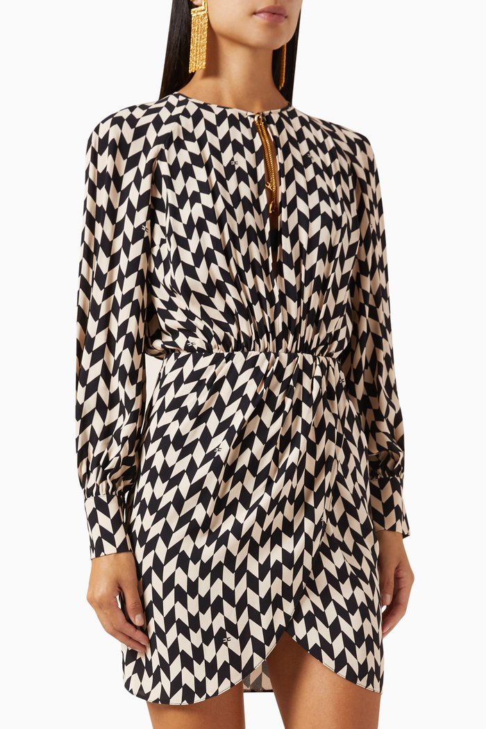 

Herringbone Mini Dress in Georgette, Black