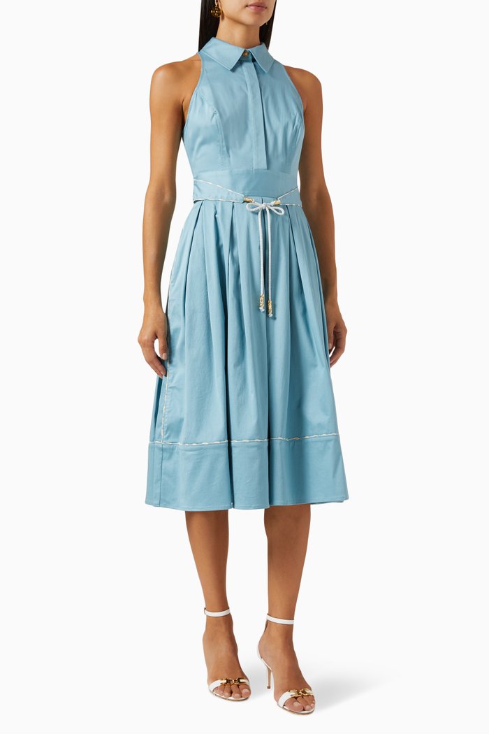 

Belted Shirt Dress in Poplin, Blue