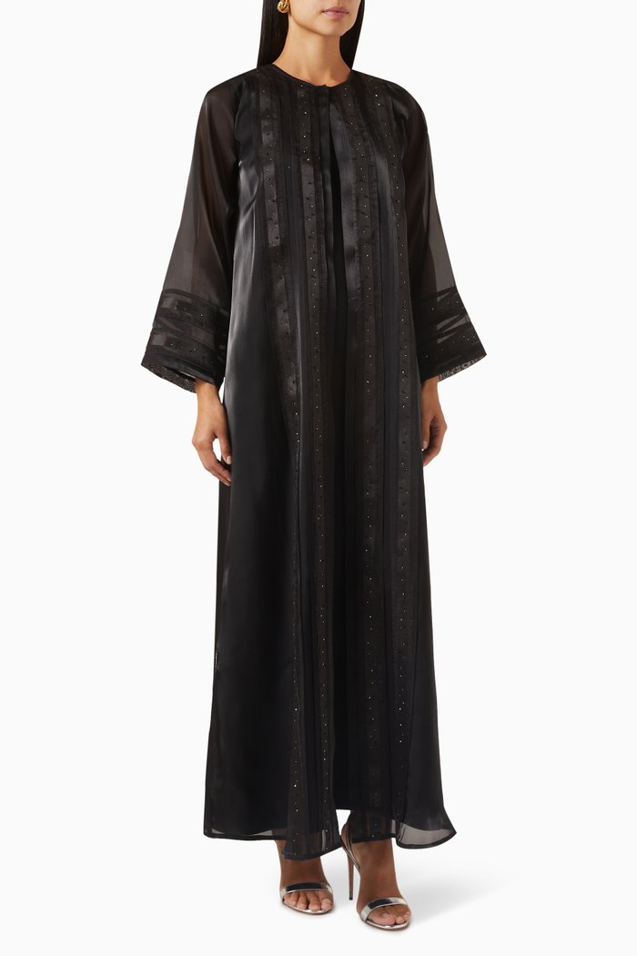 

Embroidered Abaya Set in Organza, Black