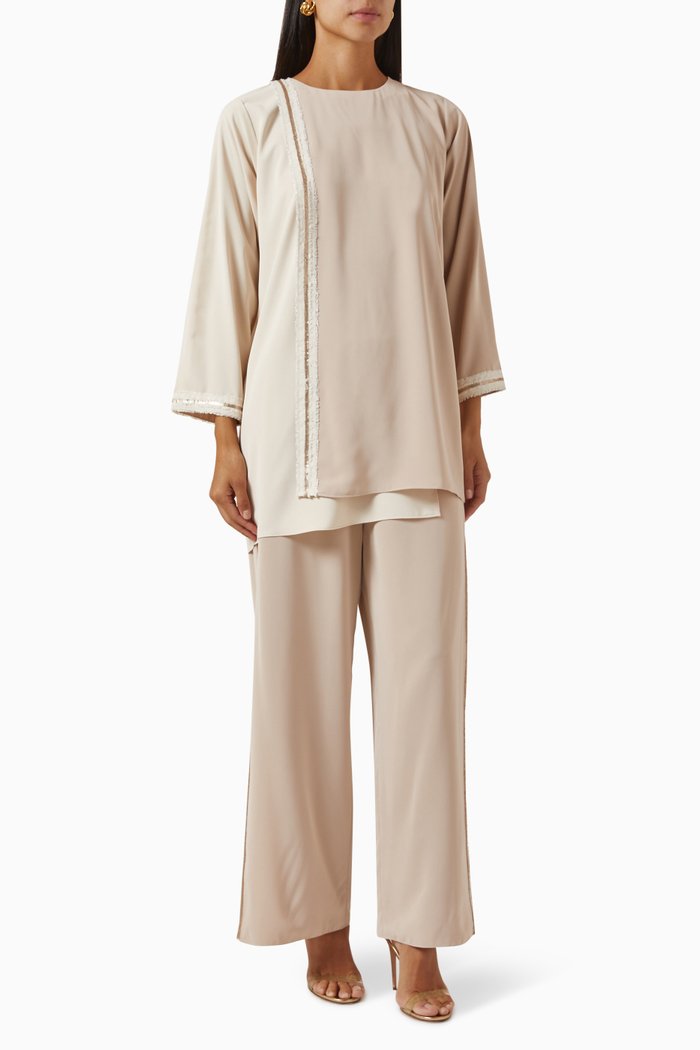

Sequin-embellished Top & Pants Set, Neutral
