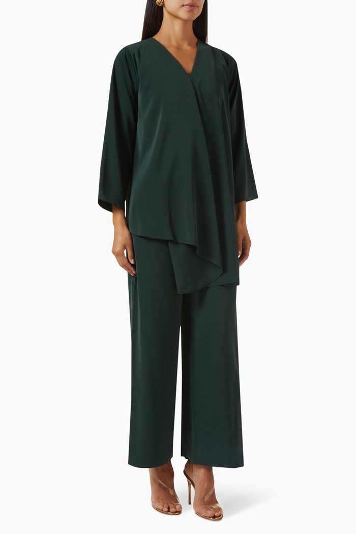 

Asymmetric Top & Pants Set, Green