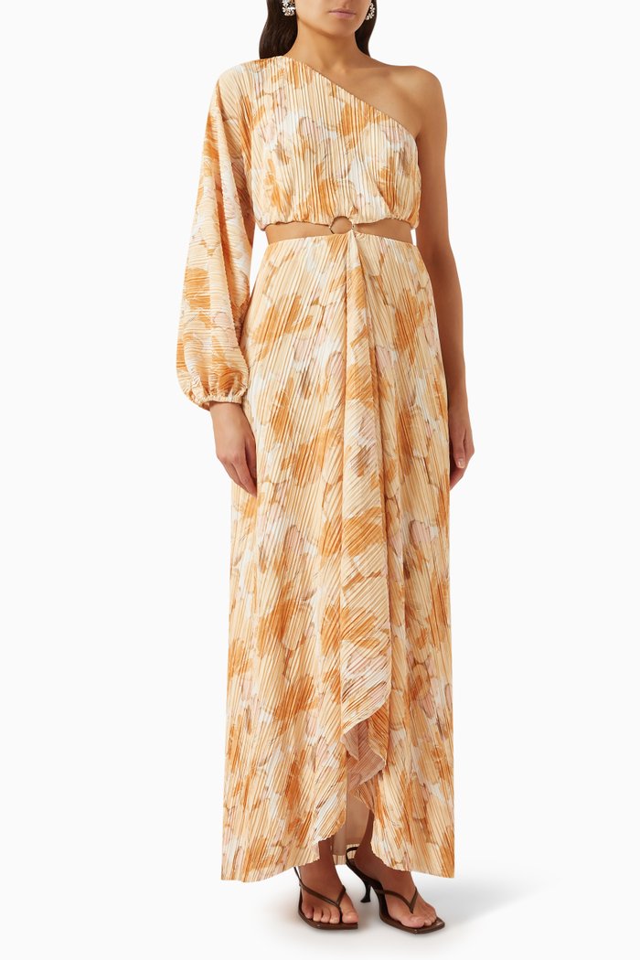 

Marlie Asymmetric Plissé Dress, Orange