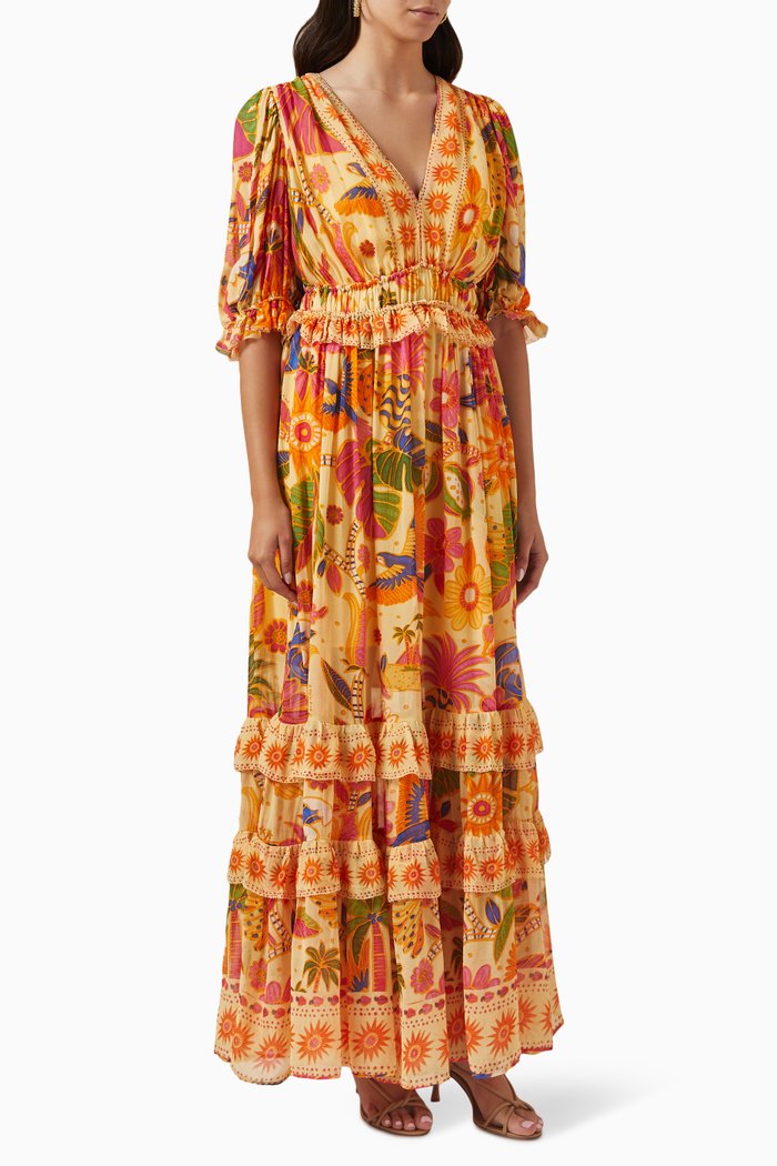Rio Tapestry Maxi Dress in Viscose, Yellow