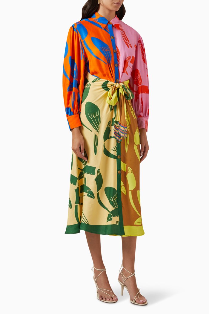 

Mixed Rainbow Toucans Midi Dress in EcoVero™, Multicolour