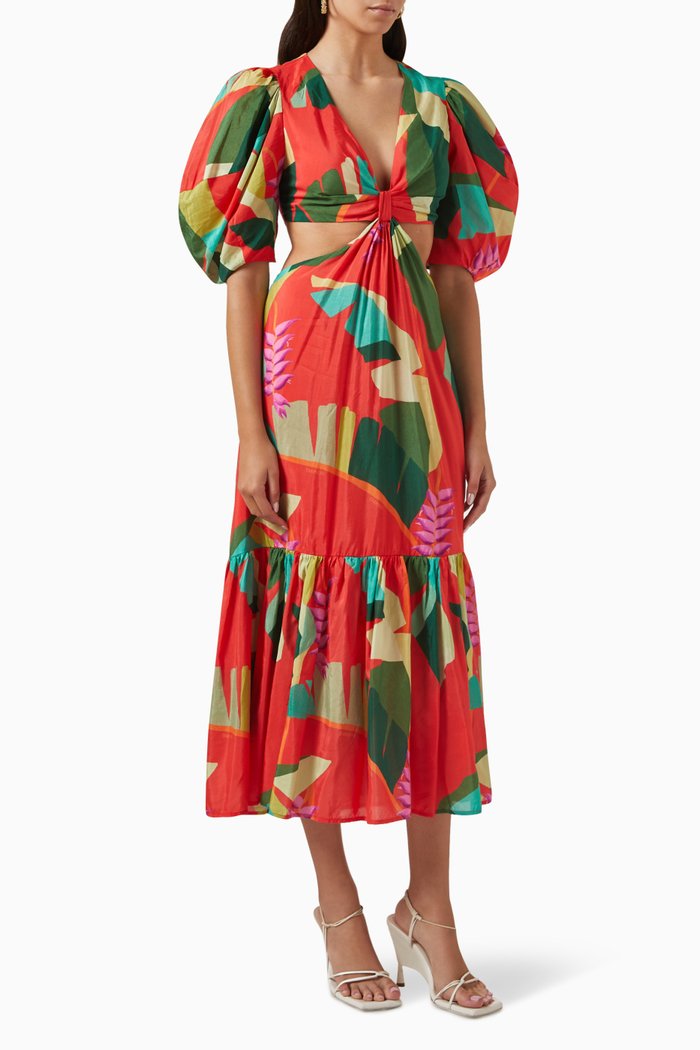 

Heliconia Cut-out Midi Dress in Cotton-blend, Red