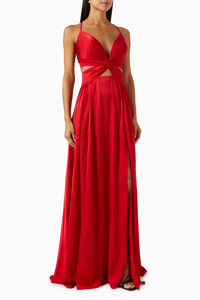 

Lumita Cut-out Dress in Satin, Red
