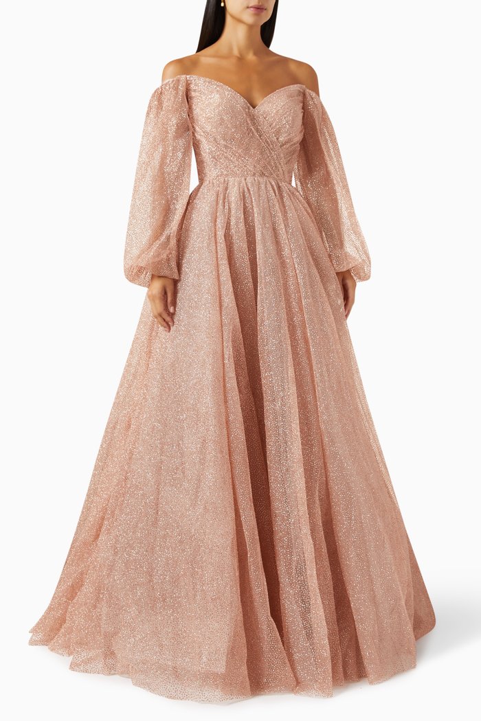

Eleanor Off-shoulder neckline in Tulle, Gold
