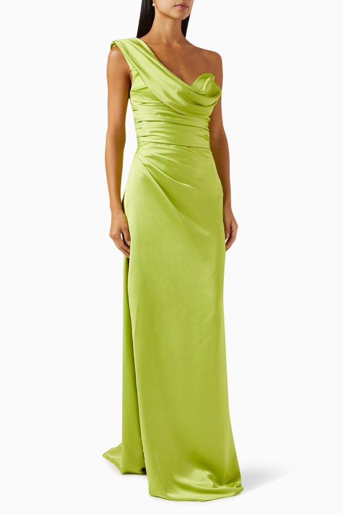 

Jessa One-shoulder Dress in Satin, Green
