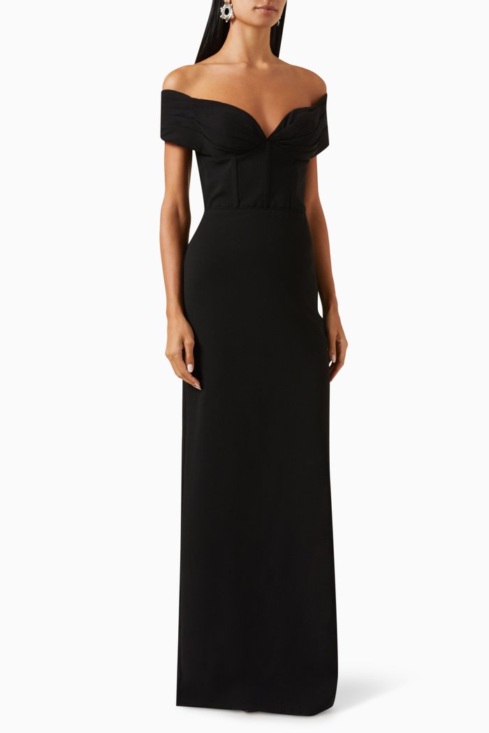 

Fave Off-shoulder Dress in Crepe, Black
