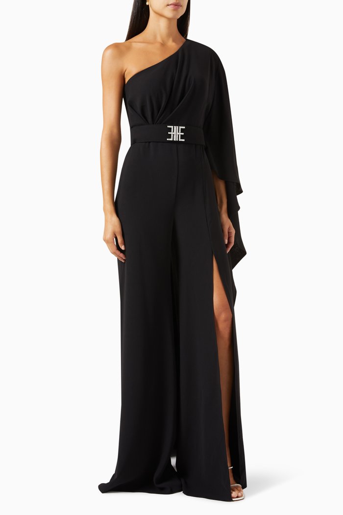 Alya Tulum One-shoulder Dress in Crepe, Black