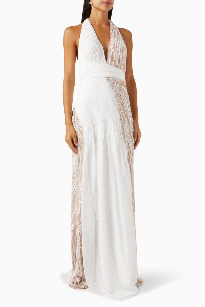 Arlen Elbise Dress in Chiffon, White