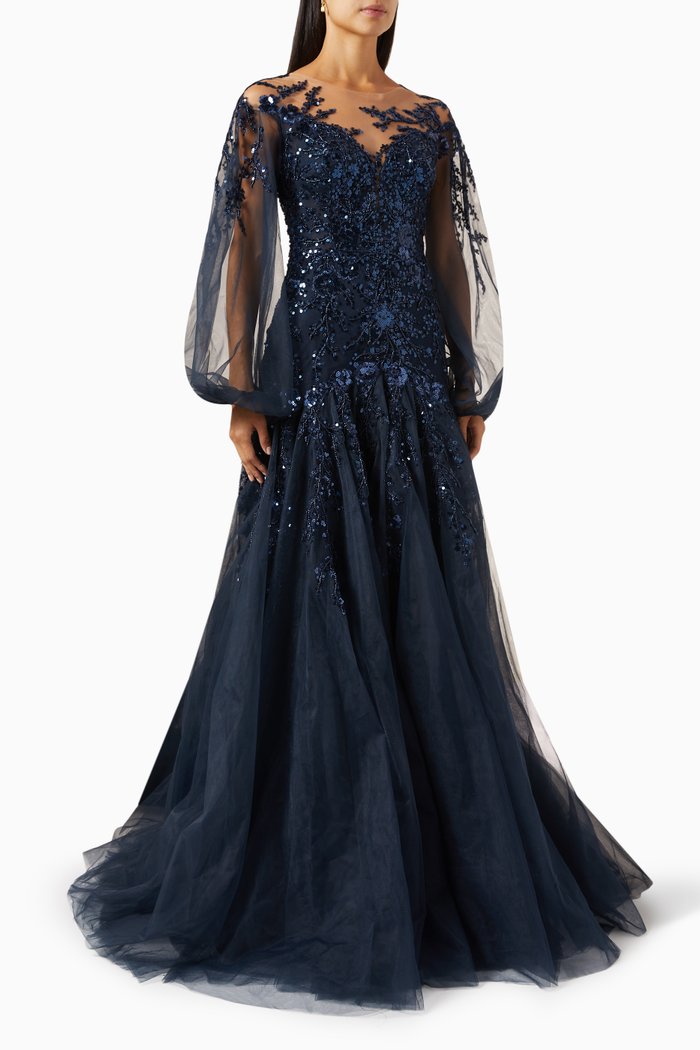 

Rowan Elbise Sequin-embellished Dress in Tulle, Blue