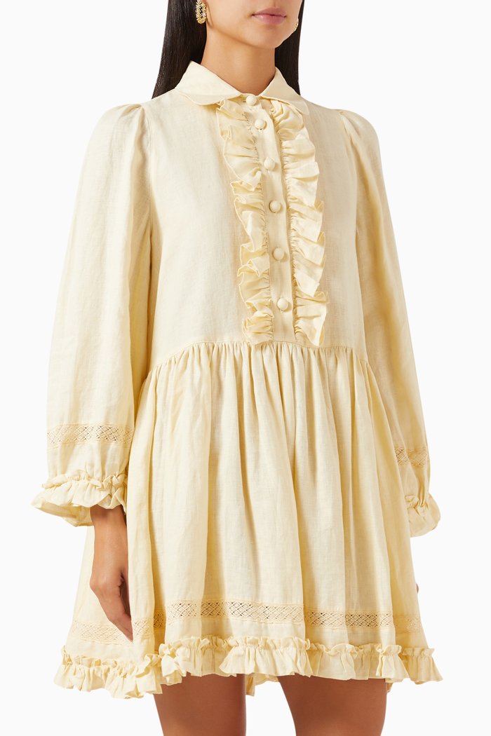 

Lisbet Frill Mini Dress in Linen, Yellow
